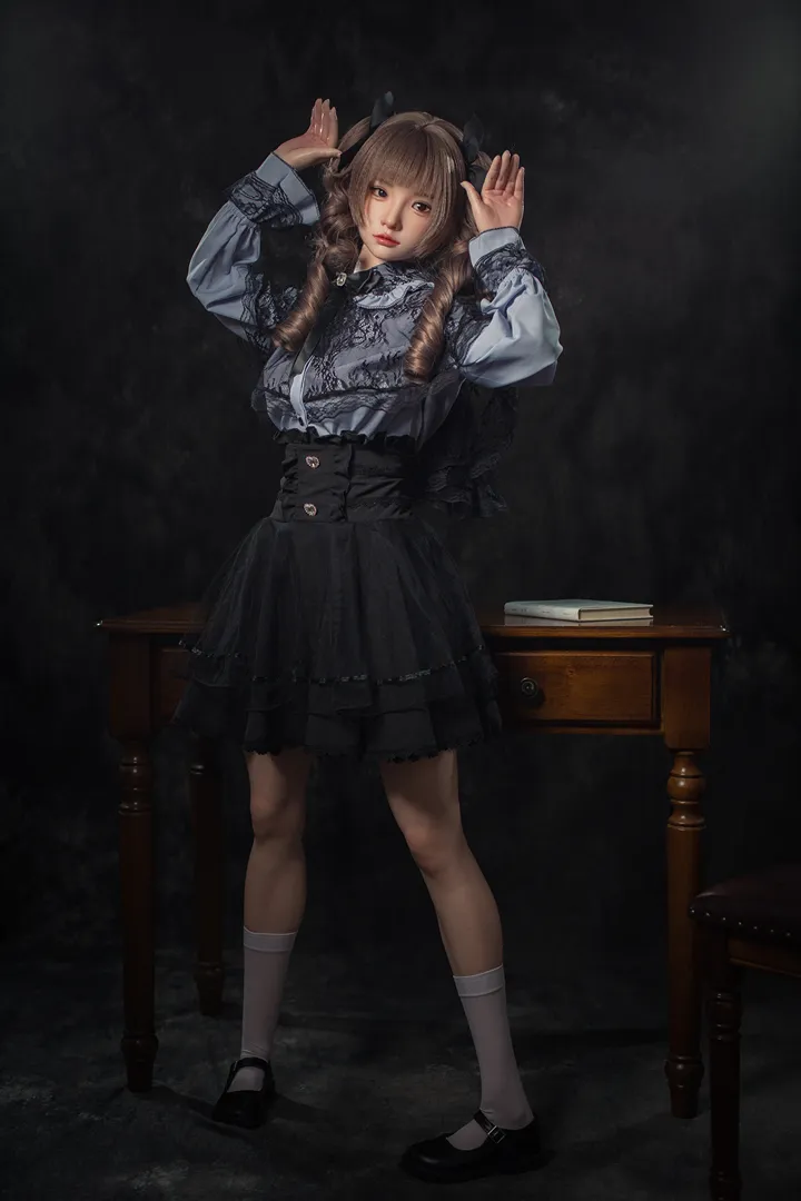 148cm (4ft10) B-Cup Gaya Gothic Lolita Silikon Anak Patung Seks Xiaorou, ROS Kepala #103B